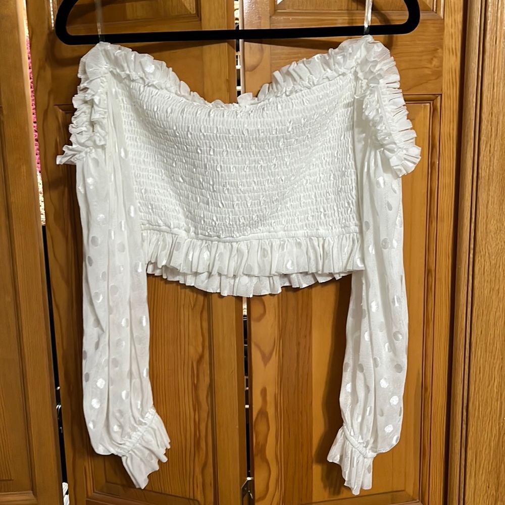 Cropped White Polka Dot Top